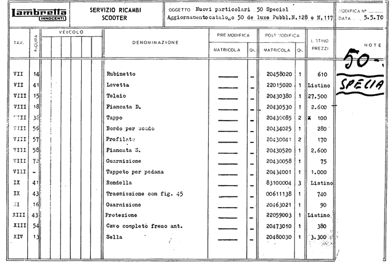 Zusatztabellen fr Lambretta Junior50 de luxe 2.Teil